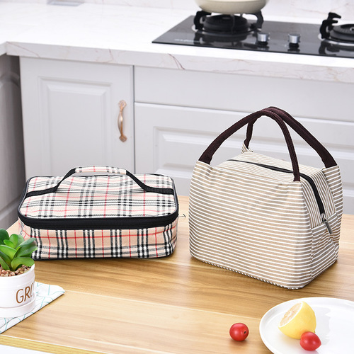 Oxford cloth insulated lunch bag, portable grid bento bag, large capacity food container bag, fresh hand-held insulated bag, wholesale