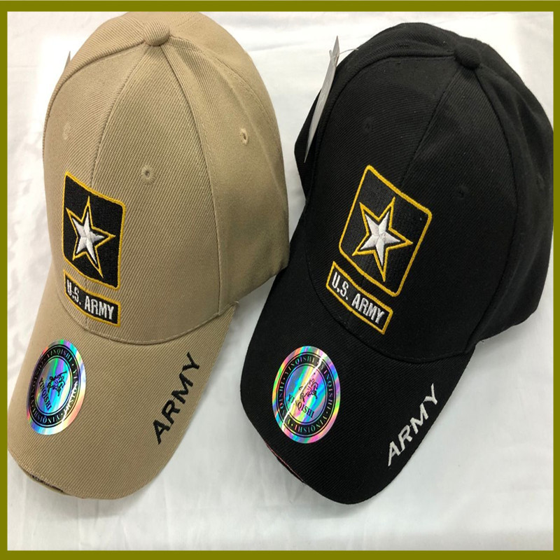 五角星棒球帽US ARMY純色刺繡 ，戶外休閑鴨舌帽 黑色 卡其戶外帽