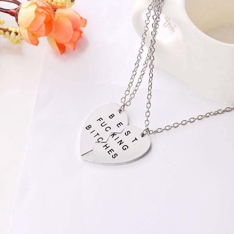 Love Drop Oil Alphabet Necklace Clavicle Chain Love Splicing Good Friend Necklace Wholesale Nihaojewelry display picture 2