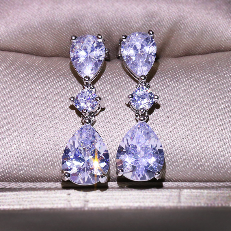 1 Pair Shiny Water Droplets Plating Inlay Copper Zircon Drop Earrings display picture 3