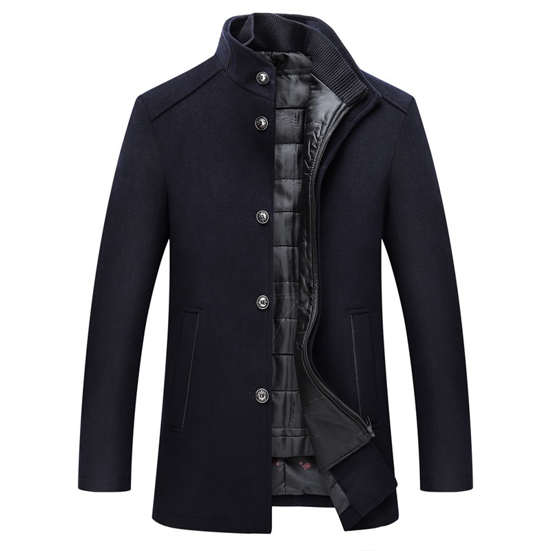 Mens Casual Coat Woolen Coat Men's Warm Stand Collar Woolen Jacket