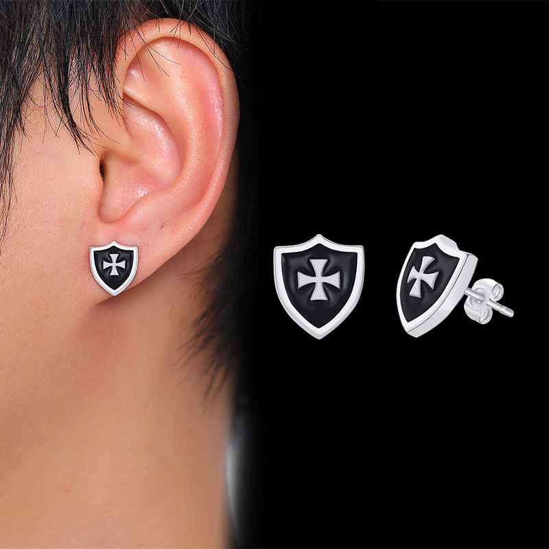 1 Pair Fashion Cross Titanium Steel Polishing Enamel Menu0027S Ear Studs