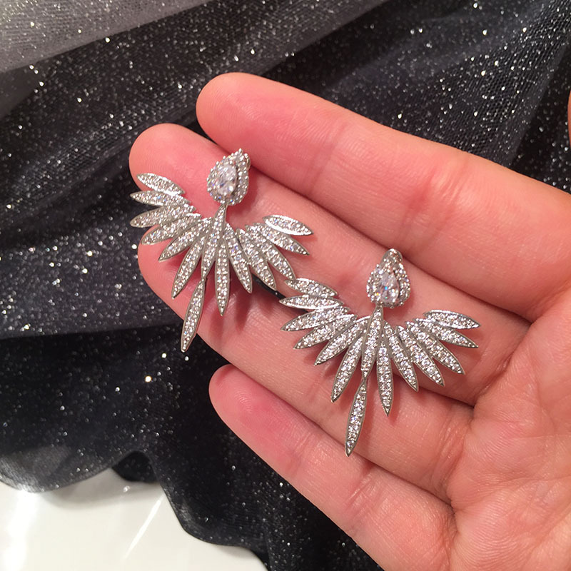 Fashion S925 Silver Needle Angel Wing Earrings Micro-set Zircon Water Drop Fan Earrings display picture 2