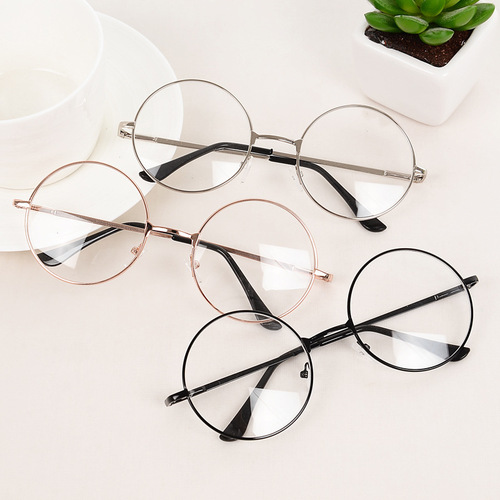Women's Round Eyeglass Frames, Korean-style Trendy Retro Design with Gold Wire and Polygonal Shape | Popular Online Model for Men – Plain Glass Eyeglasses