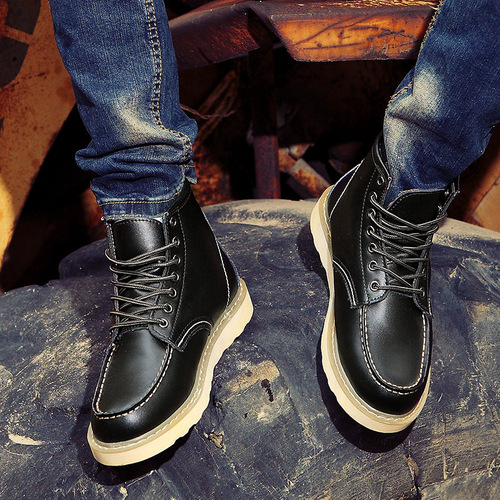 Cross-border Martin boots men's British casual trendy high-top shoes genuine leather couple work boots large leather shoes
