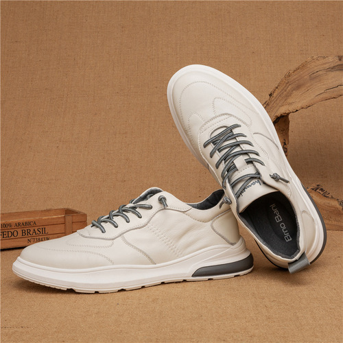 Men's first-layer cowhide thick-soled shoes, comfortable and breathable low-top casual shoes, shallow rubber outsole business leather shoes