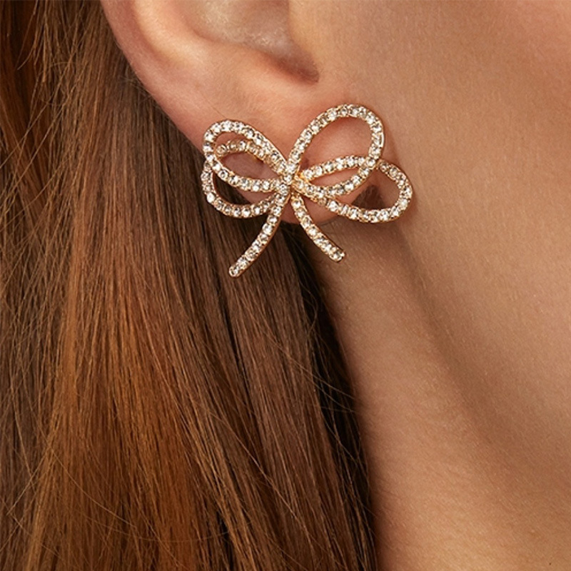 Aretes Para Mujer De Aleación De Diamantes Con Lazo display picture 2