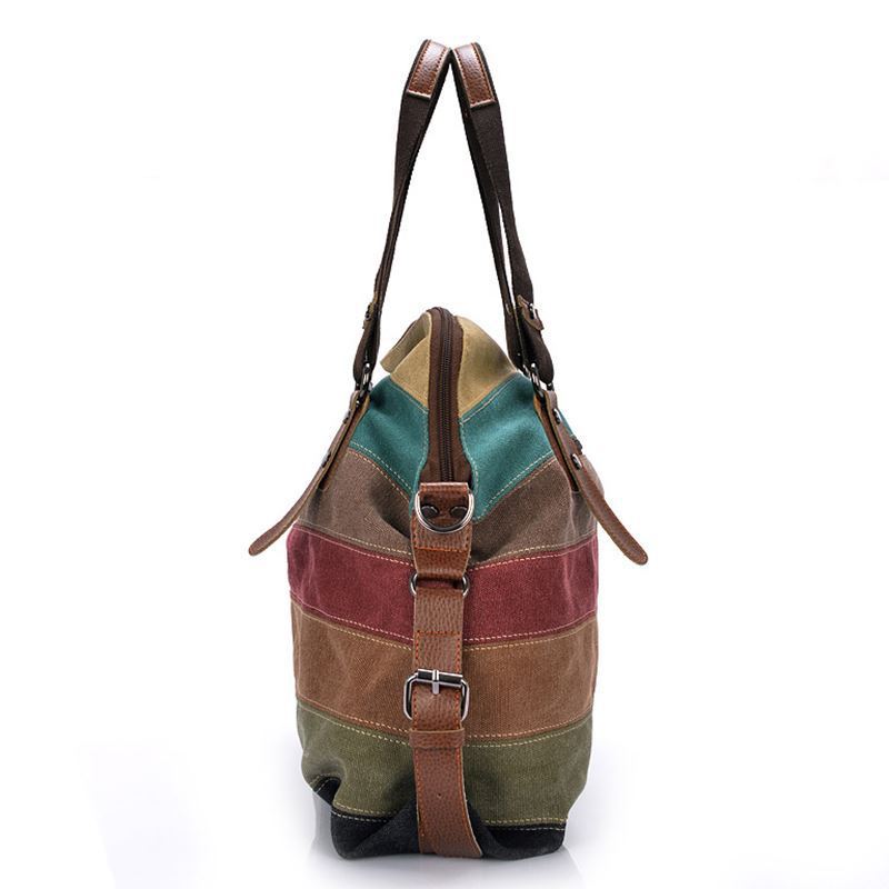 2024 New Rainbow Striped Fashion Splicing Women's Washable Canvas Shoulder Bag_voghion.com