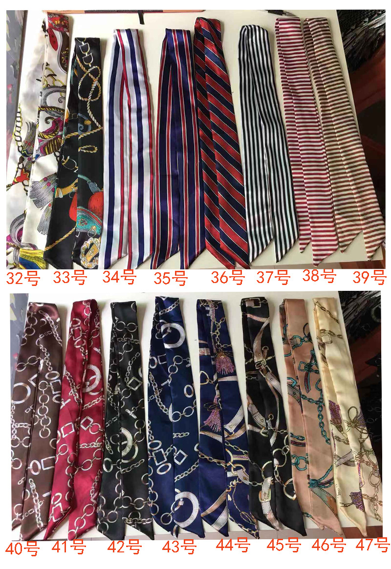 Printed and patterned twill silk scarf manufacturer wholesale accessories silk scarves handbags tied with bows silk scarves striped flowers undefined