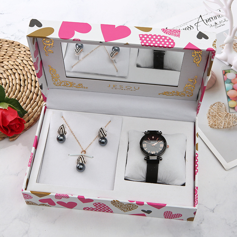 Perle Strass Anhänger Ohrringe Halskette Damen Quarz Uhrenbox Muttertagsgeschenk display picture 3