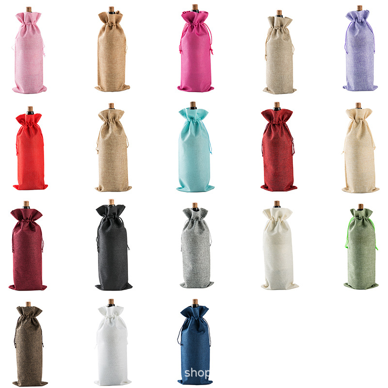 现货14*37CM酒袋麻布袋 红酒瓶套/包装束口酒袋 亚麻布袋