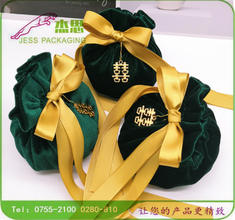 设计新款绒布锦囊袋婚礼喜糖收纳包大容量圆底抽绳束口袋量大从优