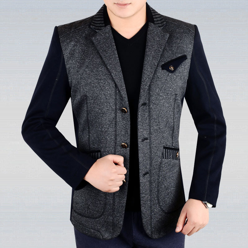 一件代发中年男士休闲西服外套新款春秋冬款爸爸装西装夹克纯色