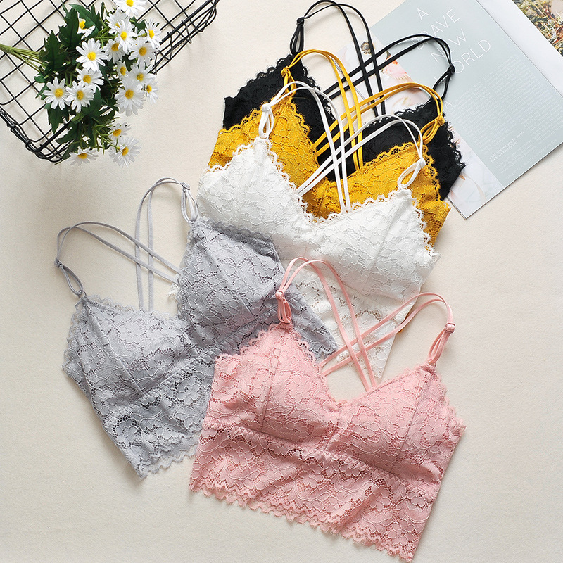 抹胸內衣女防走光打底上衣裹胸式短款美背睫毛蕾絲聚攏吊帶小背心