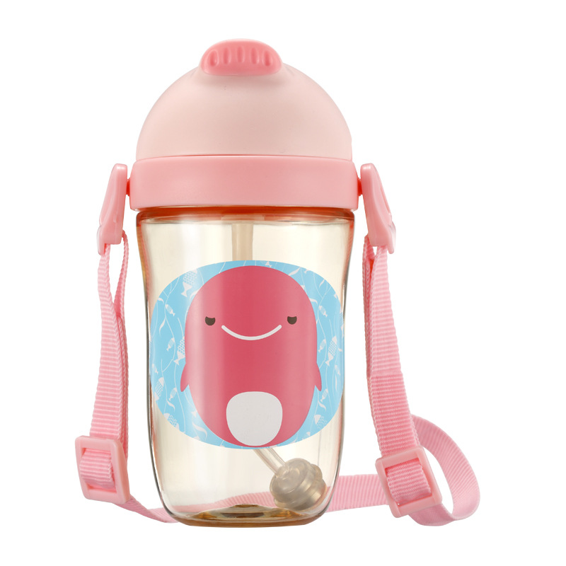 特供PPSU塑料儿童水杯宝宝学饮杯 滑盖防漏吸管水杯 背带水杯