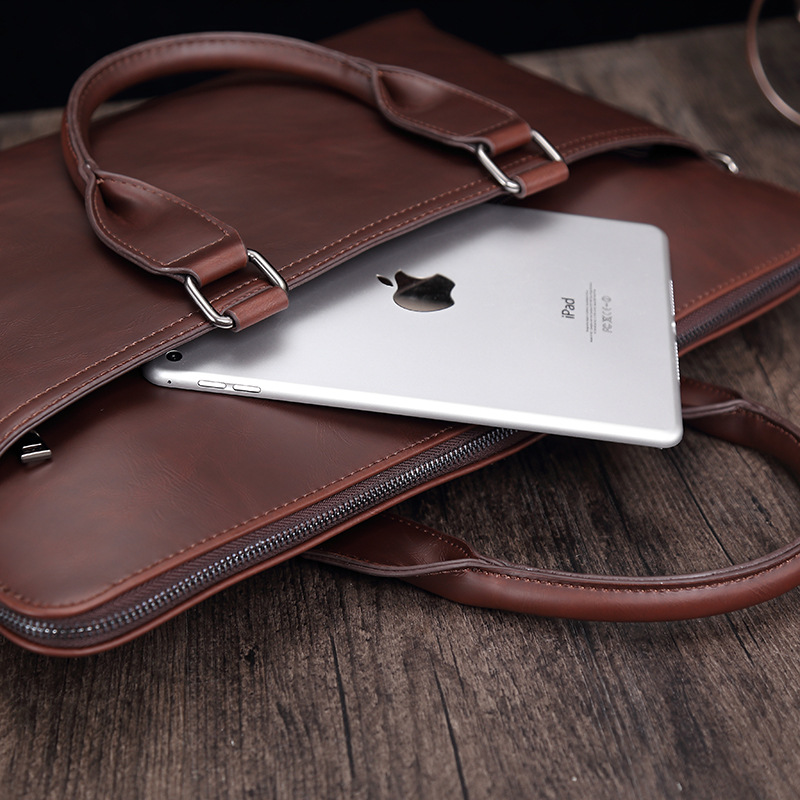 Casual Fashion Crazy Horse Leather Briefcase Business 15.6 Inch Men's Laptop Shoulder Bag_voghion.com