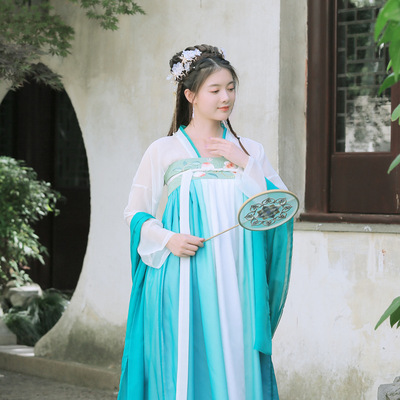 Love in green silk 2019 new pattern Original ancient costume Hanfu Double-breasted Big sleeves tradition daily Hanfu suit
