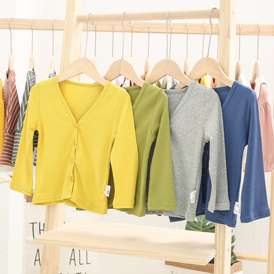Children's clothing On behalf of 2021 Baby Solid Single breasted cotton material Cardigan Thin section refreshing coat A464