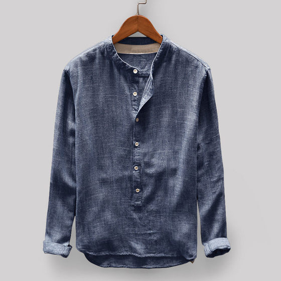  latest men's casual stand collar long-sleeved shirt