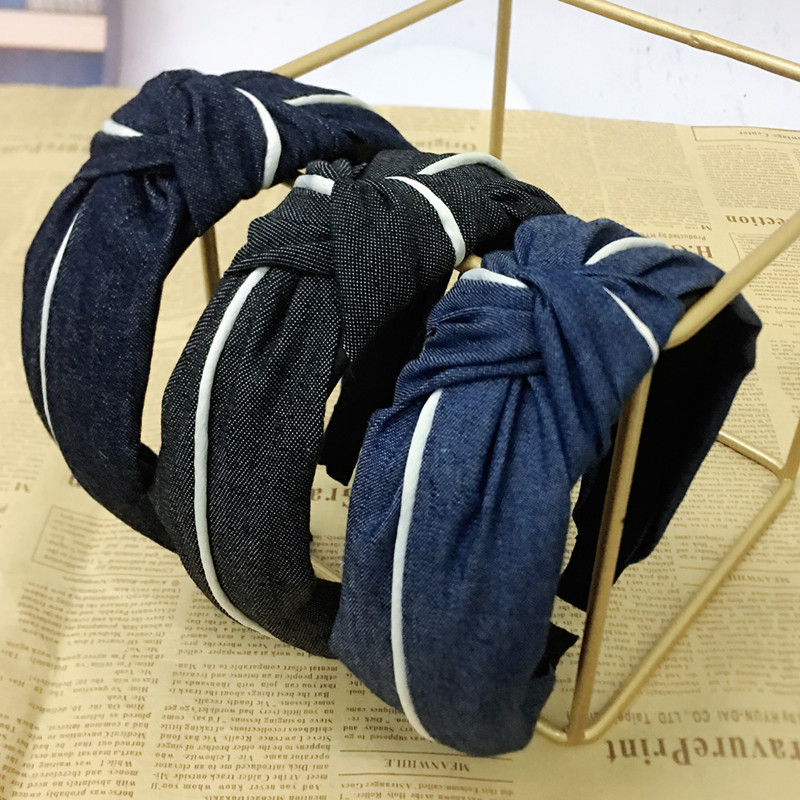 Headband High-end Denim Clip Hair Accessories Korean Style Wide-necked Knotted Fabric Hair Hoop display picture 3