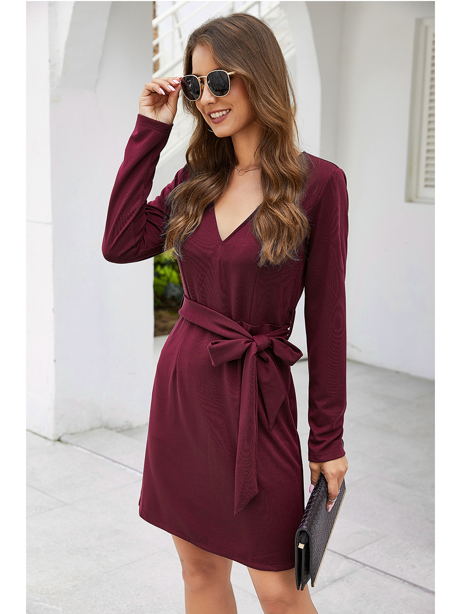  long sleeve women s V-neck pencil skirt dress NSAL2062