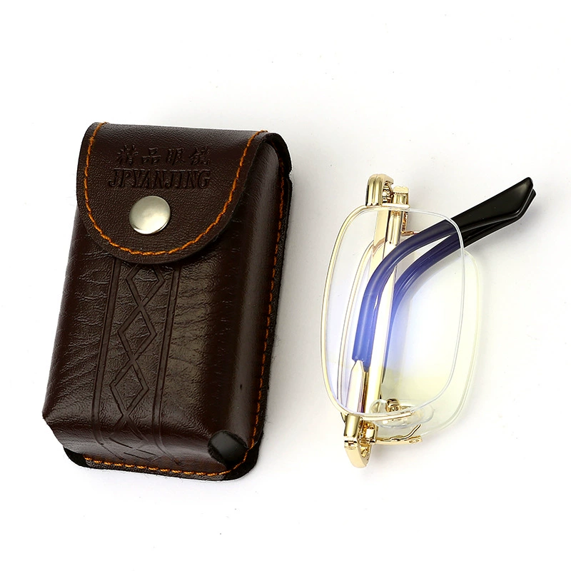 Portable Folding Anti-Blue-Ray Glasses (15B), Gold Frame, Compact Travel Design