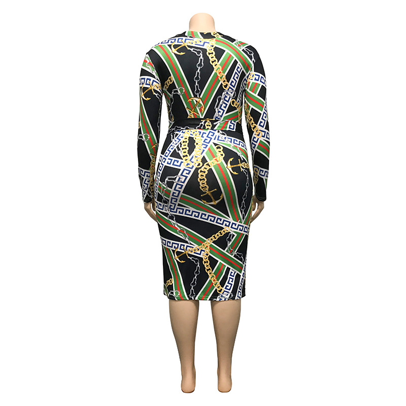 Bodycon Dress Fashion Commute Round Neck Printing Long Sleeve Monogram Knee-length Street display picture 15