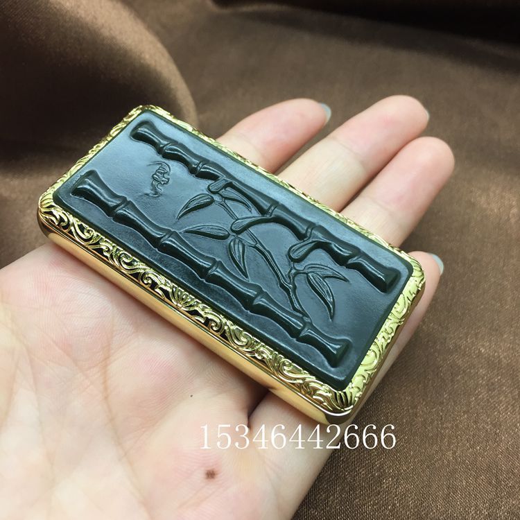 (2개) USB 충전 방풍 옥 대나무 라이터 HETIAN QINGYU 남성 지문 센서 터치 담배 라이터