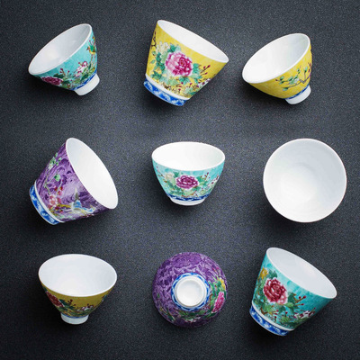 陶瓷仿珐琅彩扒花功夫茶杯大号主人杯茶盏个人杯茶具品茗单杯|ms