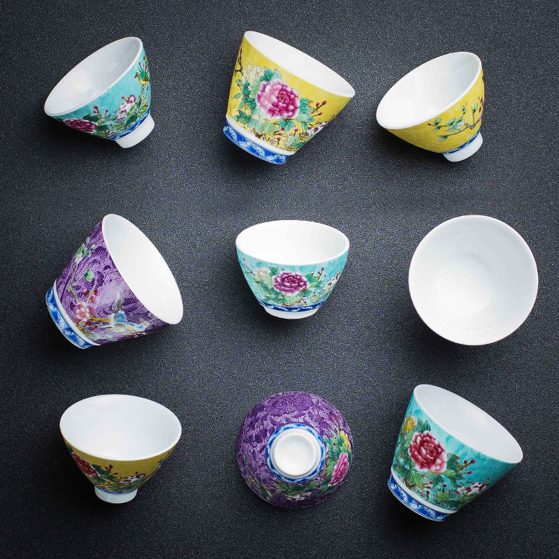陶瓷仿珐琅彩扒花功夫茶杯大号主人杯茶盏个人杯茶具品茗单杯|ms