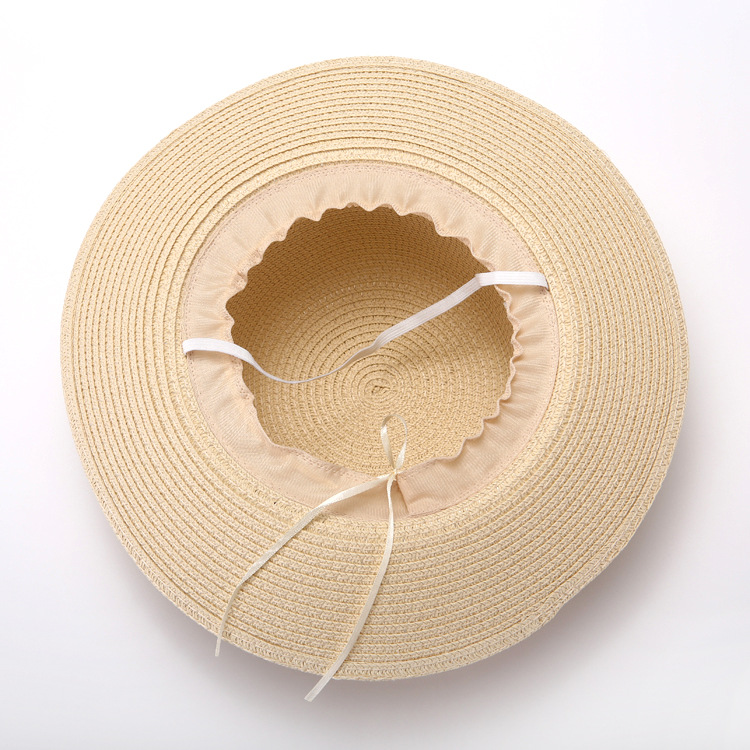 Cappello di paglia da donna per l'estate, ideale per gite in spiaggia, vacanze, protezione solare, con fiocco e accessorio per la protezione solare._voghion.com