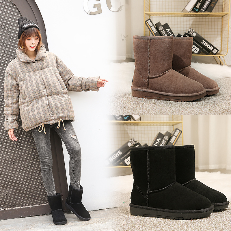 XDX5825新款冬季保暖磨砂牛皮雪地靴女防滑加厚中筒冬靴子雪地鞋