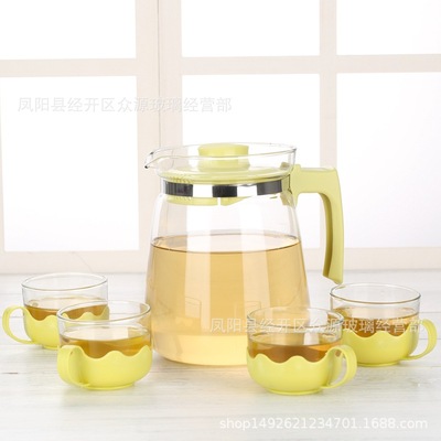 耐热玻璃青玉水具五件套可印logo会销礼品实用冷热水壶茶具套装
