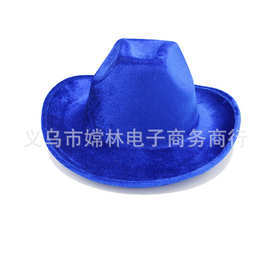 厂家批发欧美派对帽子 狂欢节帽 金丝绒西部牛仔帽 西班牙帽子