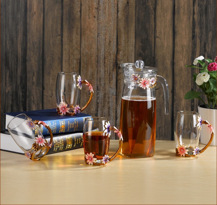 珐琅彩水晶玻璃水壶水杯喝水杯果汁壶冷水壶家用水具套装高档|ms