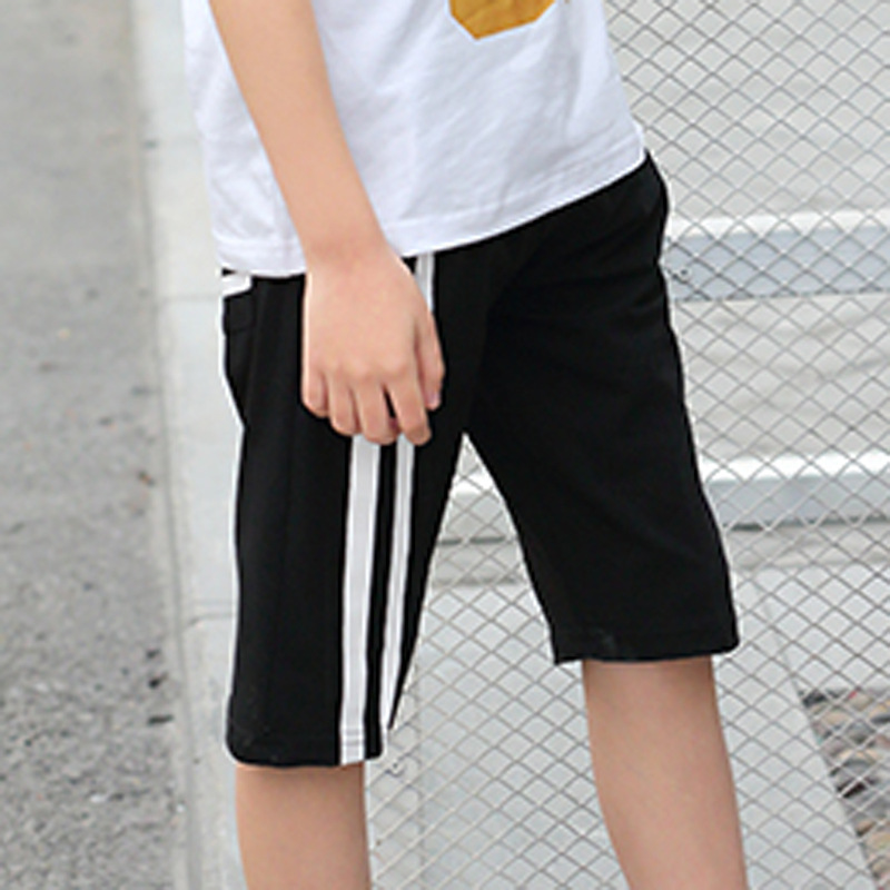 19夏季韩版童装男童两条白边运动中裤 中大童纯棉五分裤儿童裤子|ru