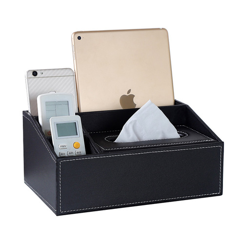 Creative Home Goods Multi-functional Tissue Box with Desktop Remote Control Organizer Leather Tissue Box LOGO Wholesale