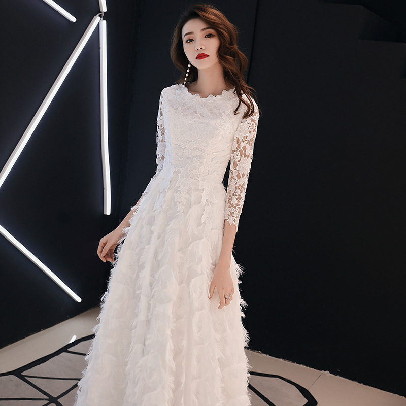 Banquet Evening Dress 2026 New Winter and Autumn Elegant White Long Dress Slimming Annual Meeting Host Evening Dress