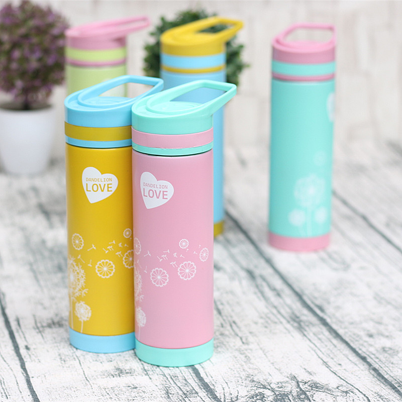 时尚手提双层保温杯蒲公英之恋保温水杯情侣杯子批发定做创意礼品|ru