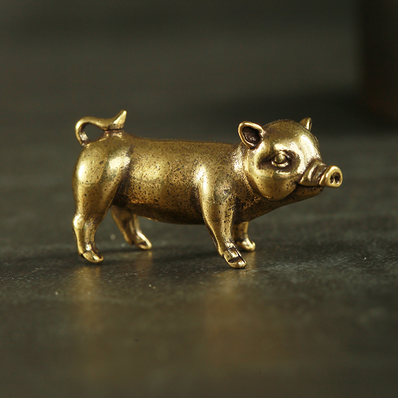 地摊货源黄铜创意小铜器猪仔猪年十二生肖猪桌面摆件金属模型挂件