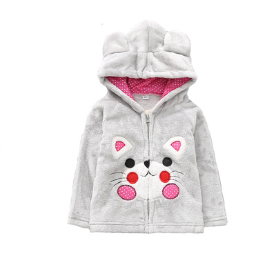 跨境专供欧美儿童冬款珊瑚绒刺绣熊猫拉链外套 帽衫 热销冬款
