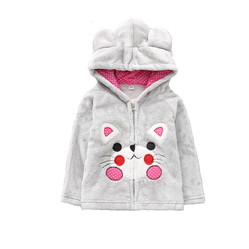 跨境专供欧美儿童冬款珊瑚绒刺绣熊猫拉链外套 帽衫 热销冬款