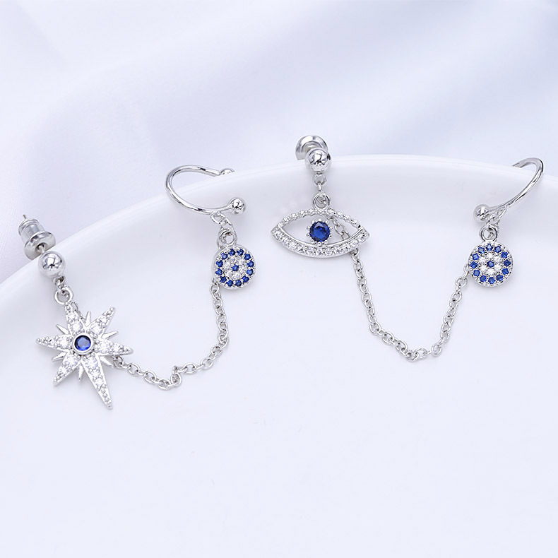 2021 Nouvelle Femelle Boucles D'oreilles Tout-en-un Double Usage Mi En Forme De Zircon Simple Et Élégant Boucles D'oreilles Oeil De Diable Oreille Clip display picture 13