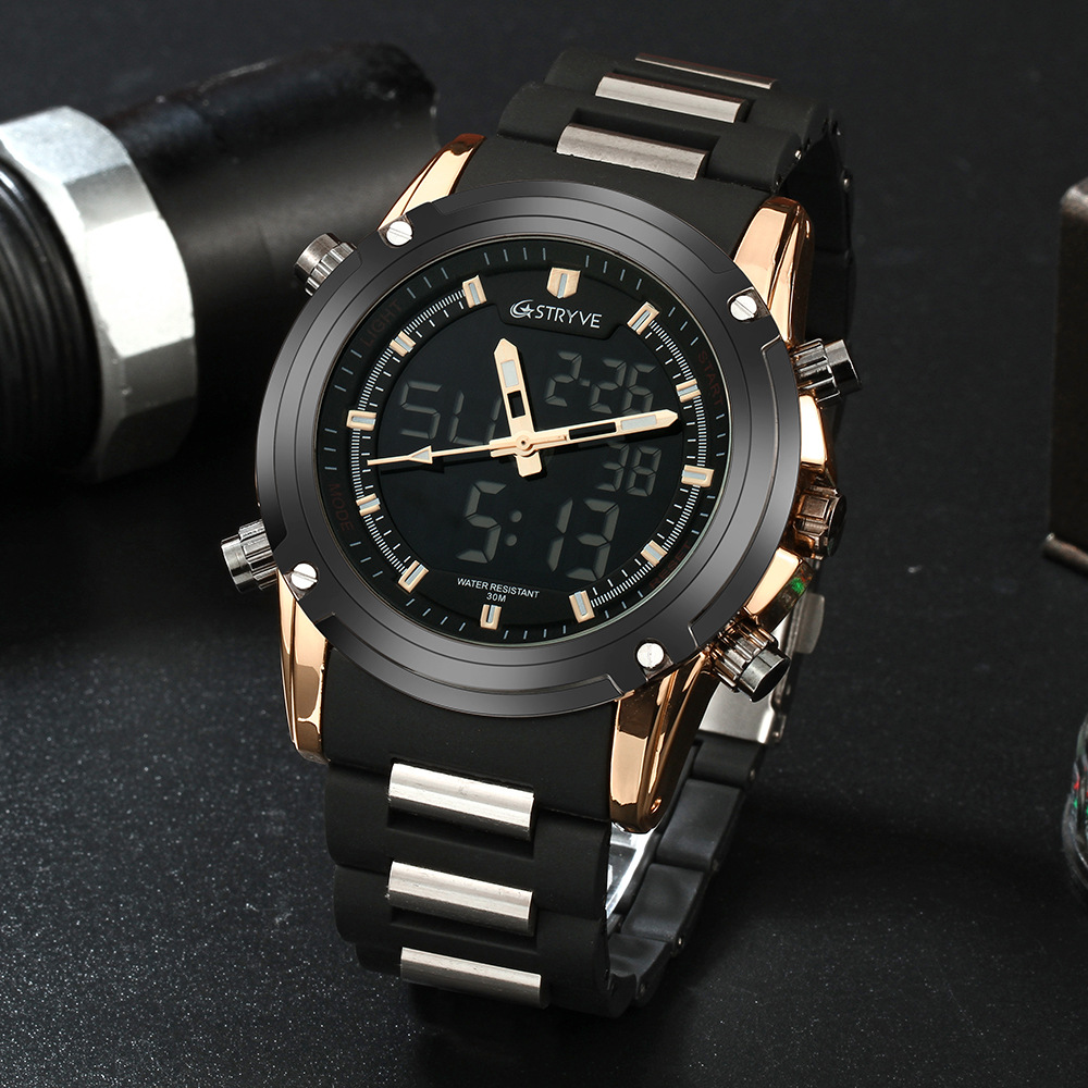 Stryve nuevos hombres electrónicos reloj deportivo impermeable multifuncional estudiante reloj cuarzo puntero reloj 8009