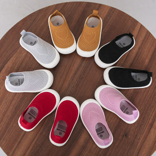 New Nalu Autumn Unisex Baby Net Surface Socks Shoes Children's Slip-On Low-Top Cracker Shoes Solid Color Flyknit Shoes