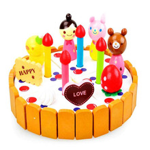 木质儿童仿真小蛋糕 宝宝过家家切切乐草莓动物生日蛋糕木制玩具