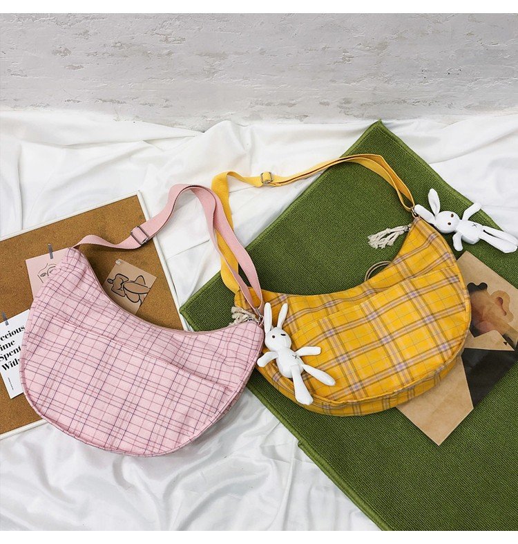 2019 Nouveau Style Japonais Frais Plaid Sac À Bandoulière En Toile Coréenne Style Preppy Style Doux Mignon Fille Étudiants Bandoulière Sac display picture 2