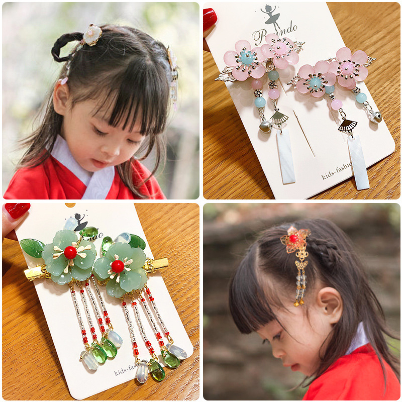 chinese hanfu hair accessory for girls Children ancient Chinese Hanfu costume headdress national hairpin little girl tassel hair ornament comb ribbon retro accessories
