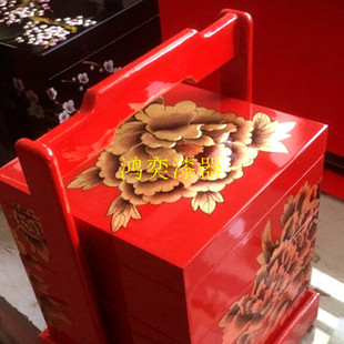 Креативная деревянная ручная коробка многослойная продовольственная коробка свадебная золотая коробка китайская народная народная подарка
