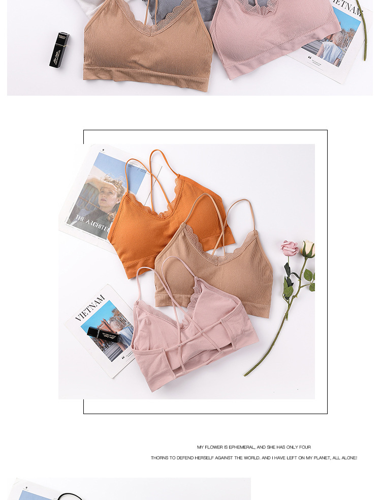 New seamless lace threaded beauty back, chest wrap, fine shoulder strap, comfortable and breathable, thick chest pad, gathering sports halter top detail image 10